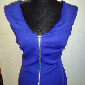 EUC Calvin Klein Sapphire Blue Column Sheath Zip front dress. Stretch. 6